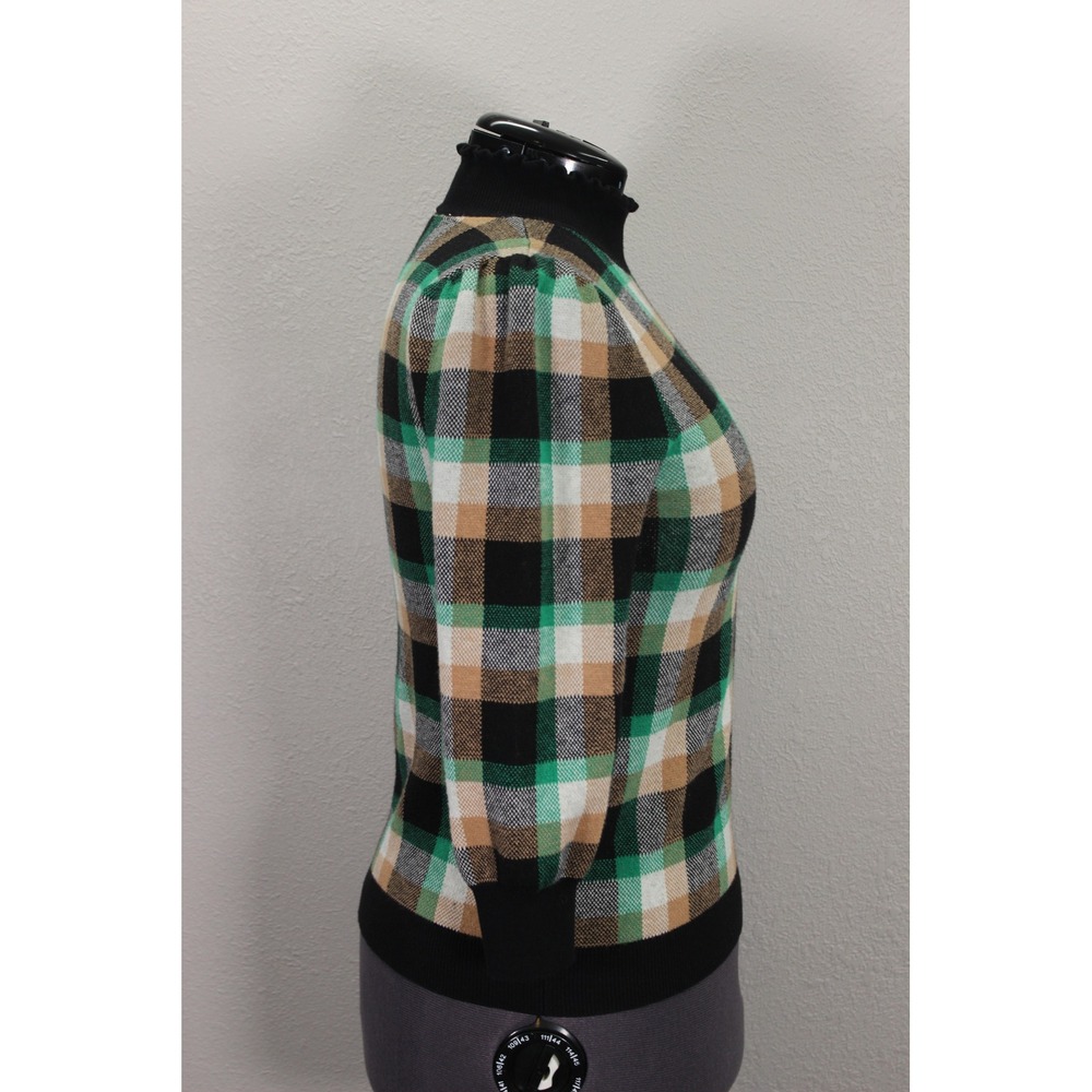 Ann Taylor Factory Retro Multi Check Puff 3/4 Sleeve Mock Neck Sweater Women's M - Picture 5 of 12